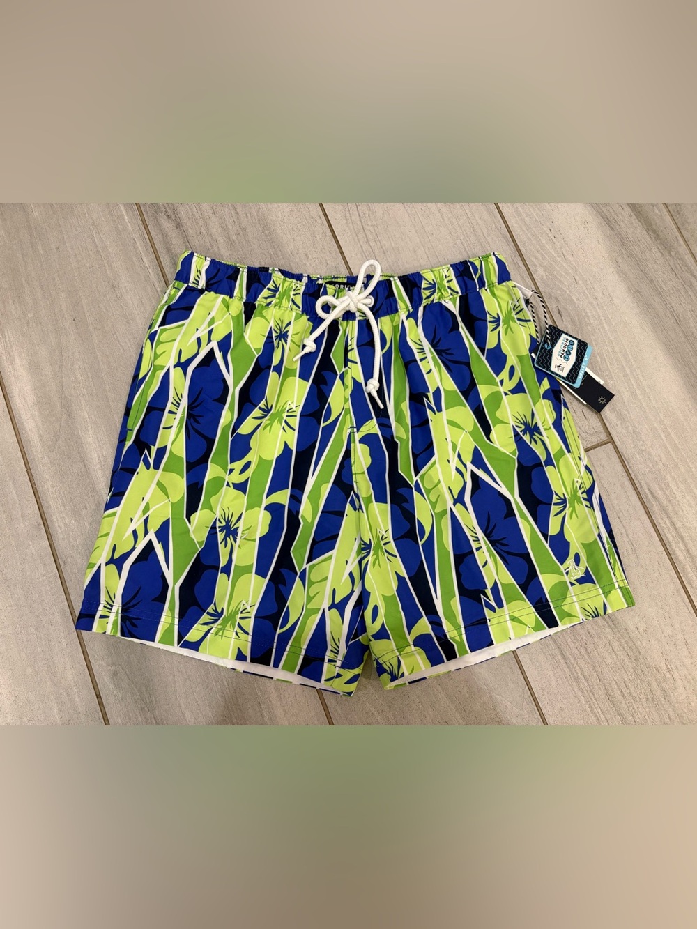 Original Penguin Blue and Lime Green Tropical Swim Shorts
